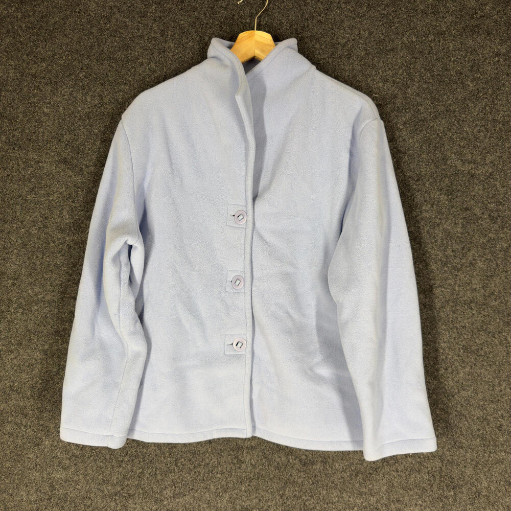 Talbots Jacket Women 3X Plus Blue Button Up Fleece Long Sleeve High Neck Casual